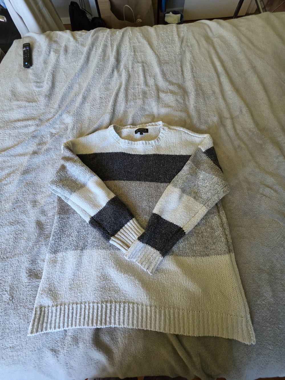 Joseph A Striped Crewneck Sweater in Gray and Cream